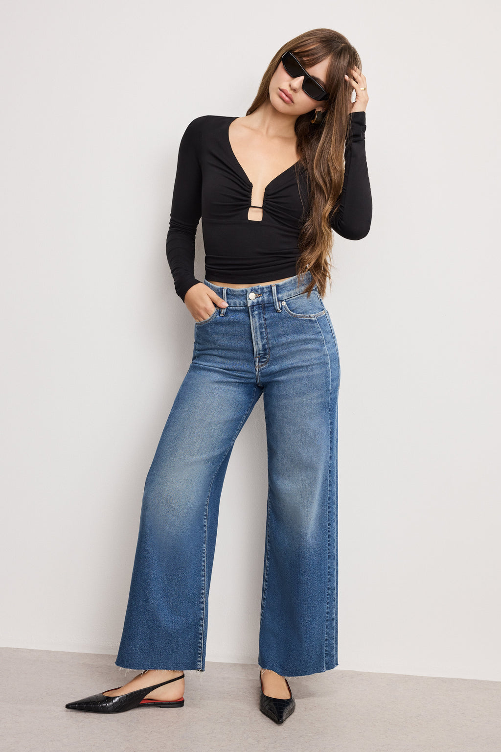 Luxury GOOD SKATE CROPPED WIDE JEANS INDIGO1005
