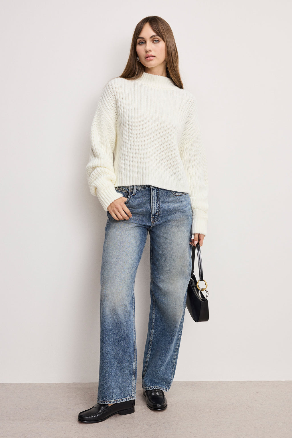 Luxury CHUNKY KNIT MOCK NECK SWEATER IVORY003