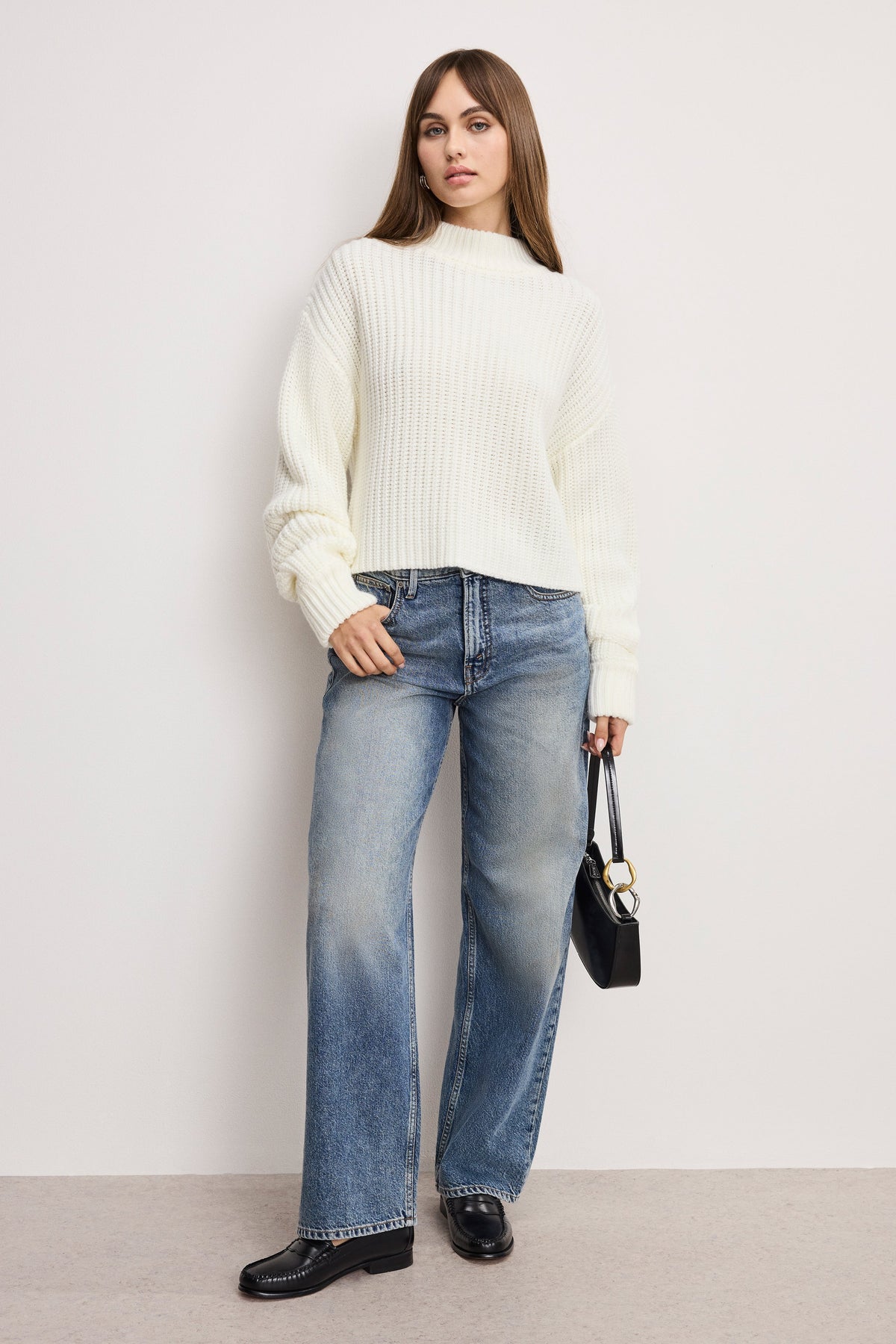 Luxury CHUNKY KNIT MOCK NECK SWEATER IVORY003