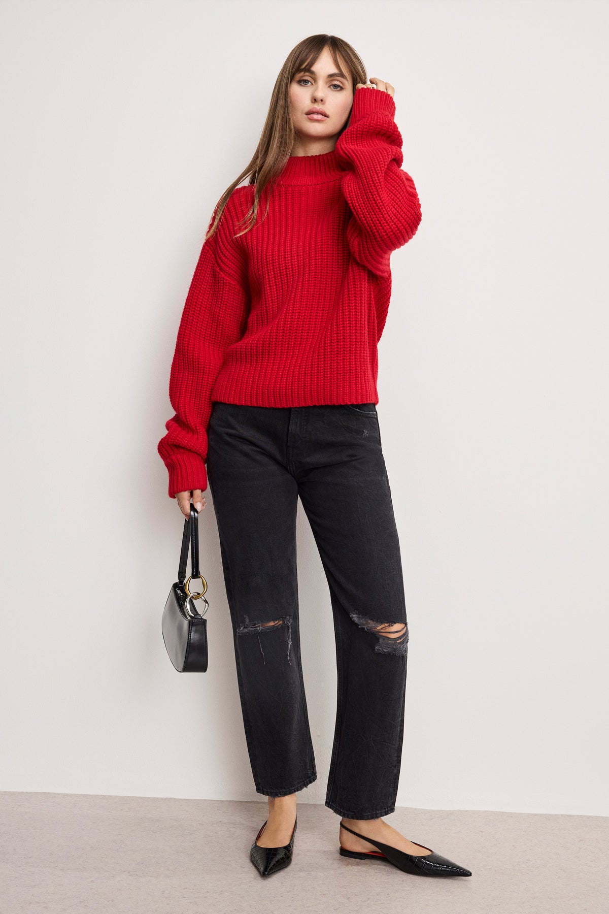 Luxury CHUNKY KNIT MOCK NECK SWEATER CHILI001