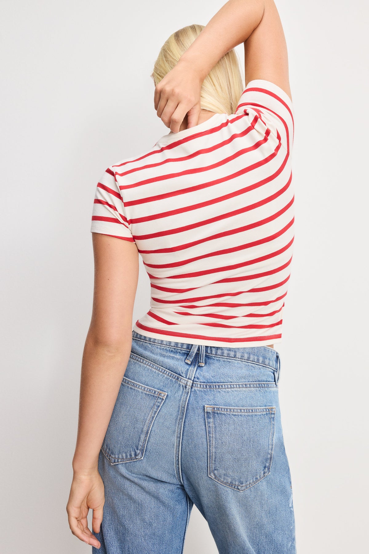 Luxury SUPER STRETCH BABY TEE ECRU & CHILI WIDE STRIPE