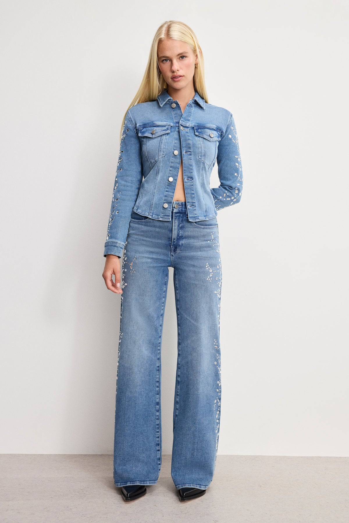 Luxury DOLLY JOLEANS CRYSTAL WIDE JEANS INDIGO1089