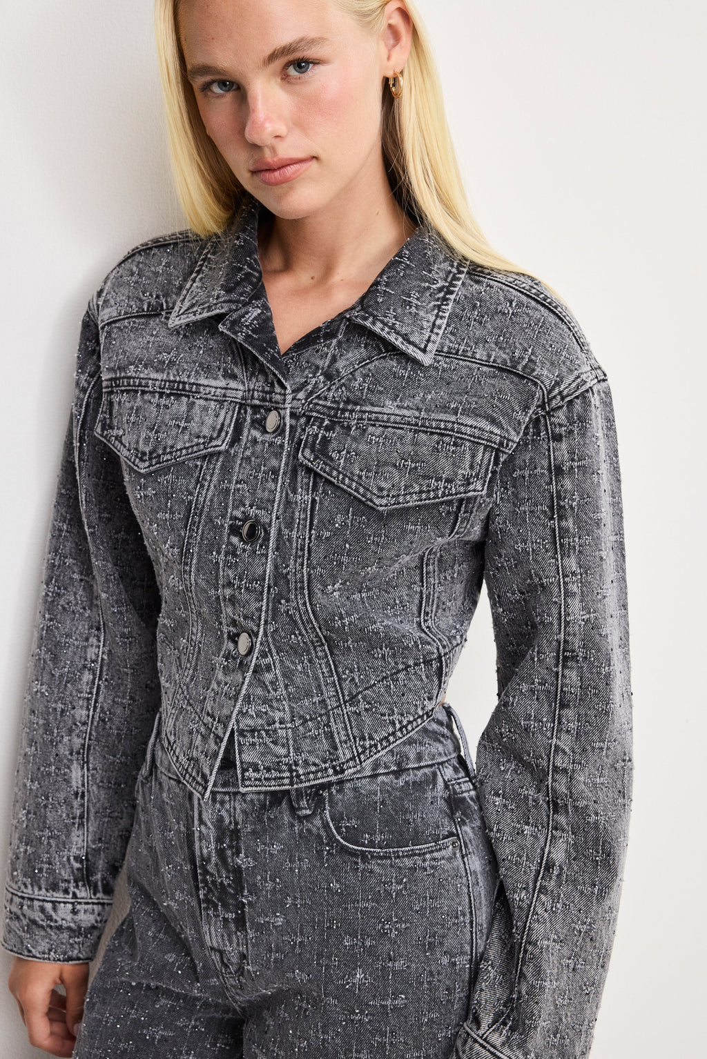 Luxury DOLLY CRYSTAL DENIM JACKET BLACK415
