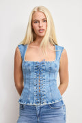 Luxury DOLLY LACE UP PEPLUM TOP INDIGO1090