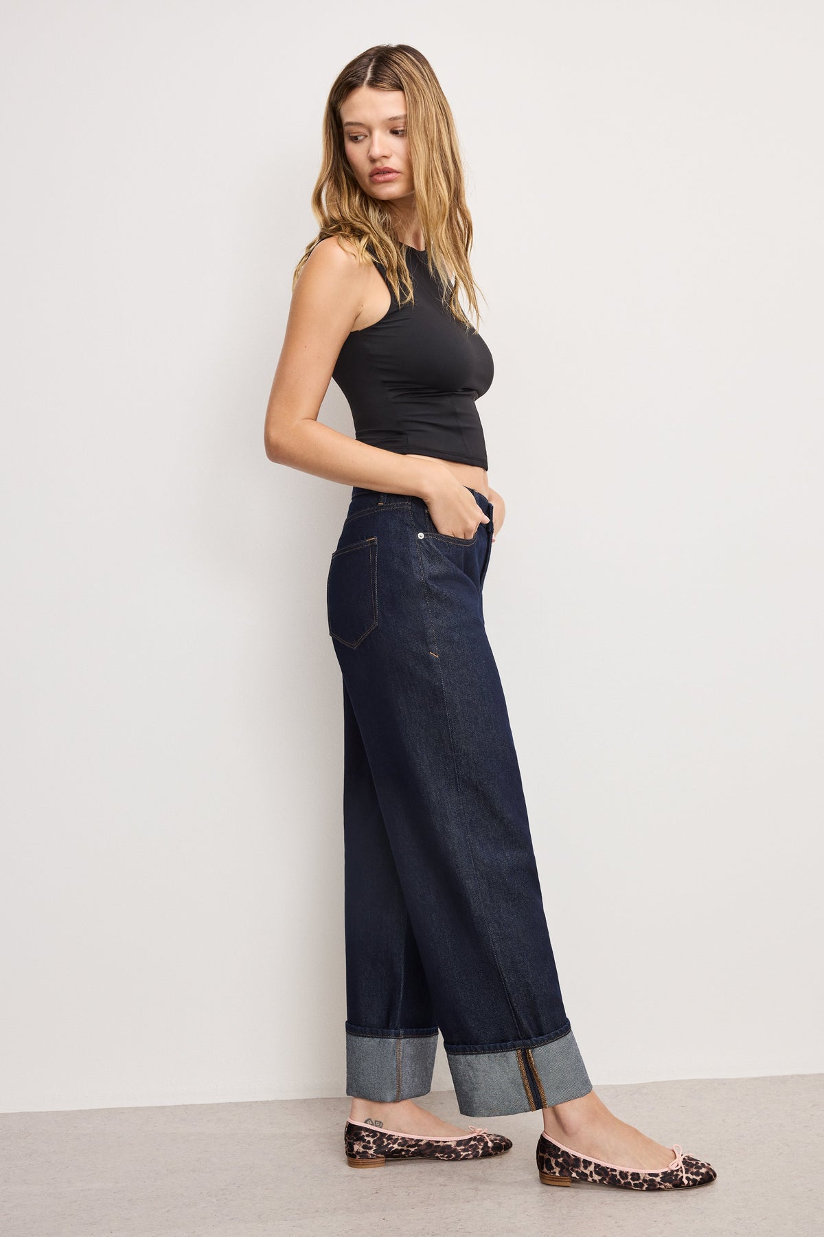 Luxury GOOD LOW RISE BAGGY CUFFED JEANS INDIGO1006