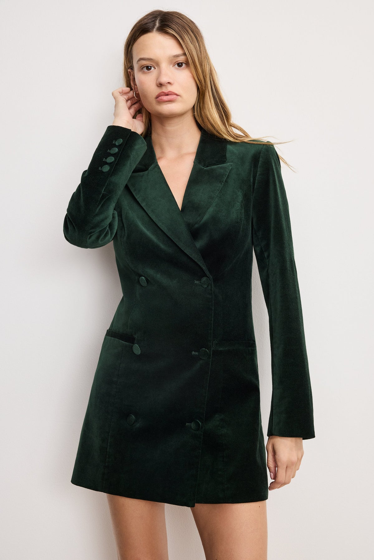 Luxury VELVET EXEC DRESS PINE GREEN003