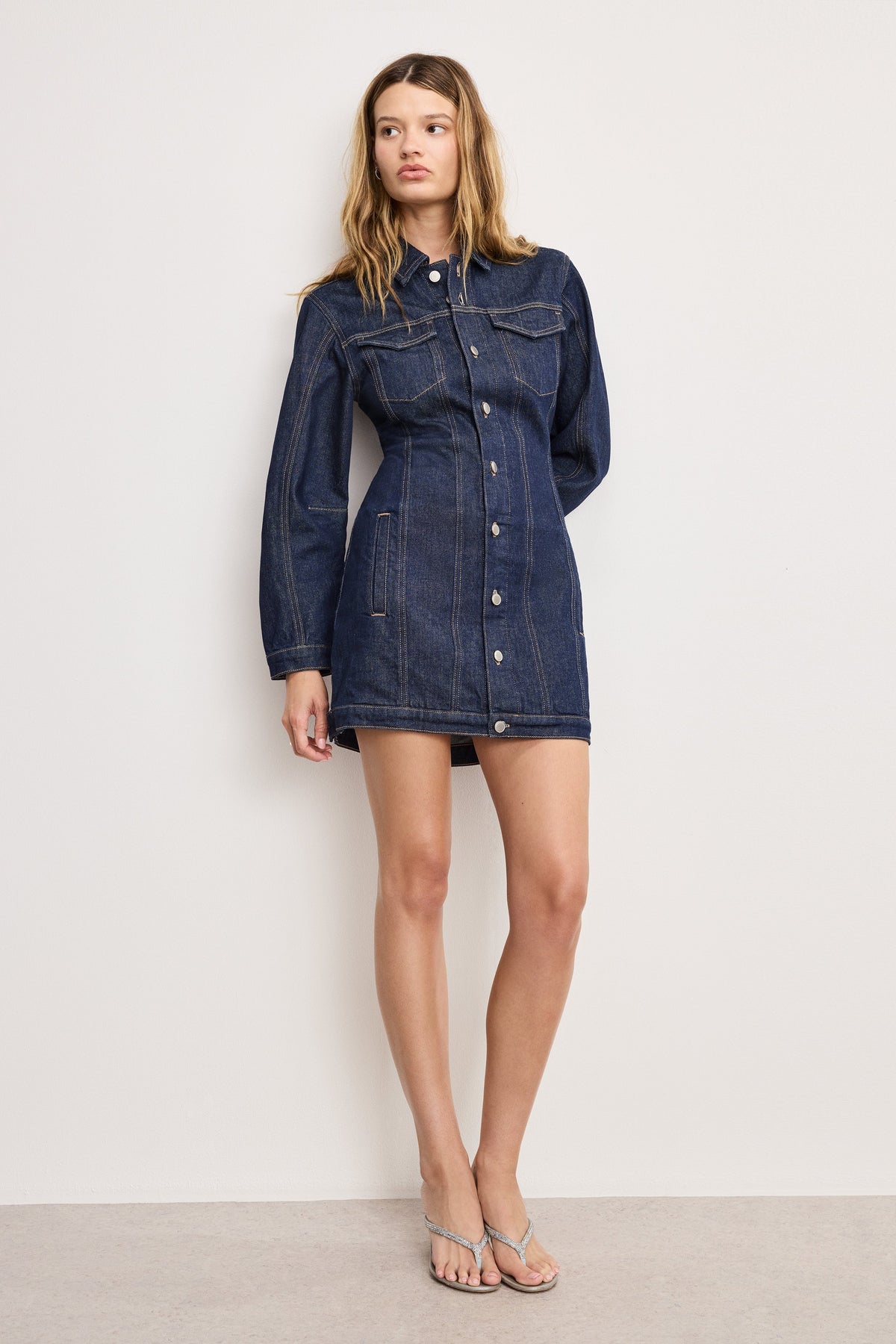 Luxury BARREL LONG SLEEVE MINI DRESS INDIGO982