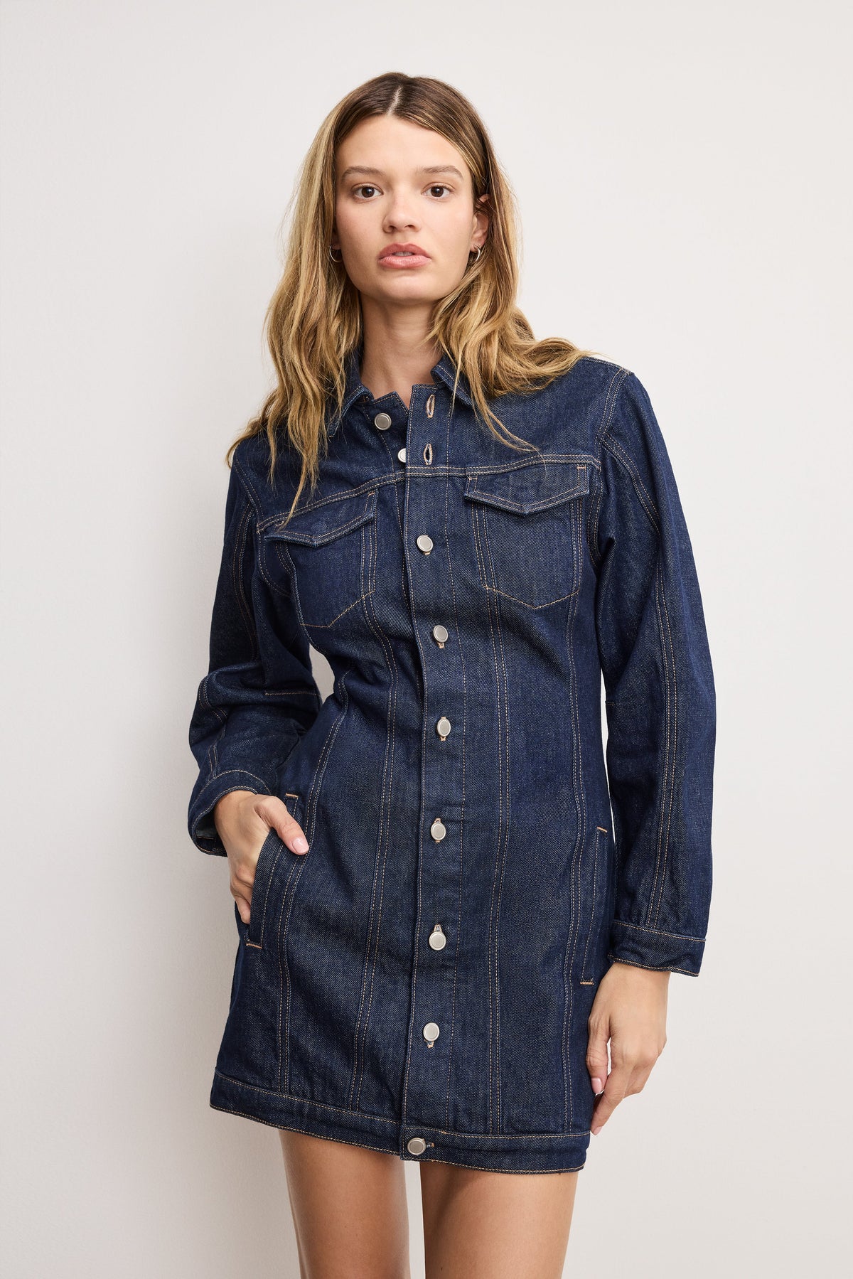 Luxury BARREL LONG SLEEVE MINI DRESS INDIGO982