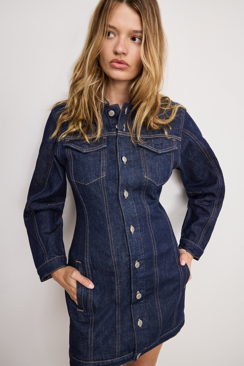 Luxury BARREL LONG SLEEVE MINI DRESS INDIGO982