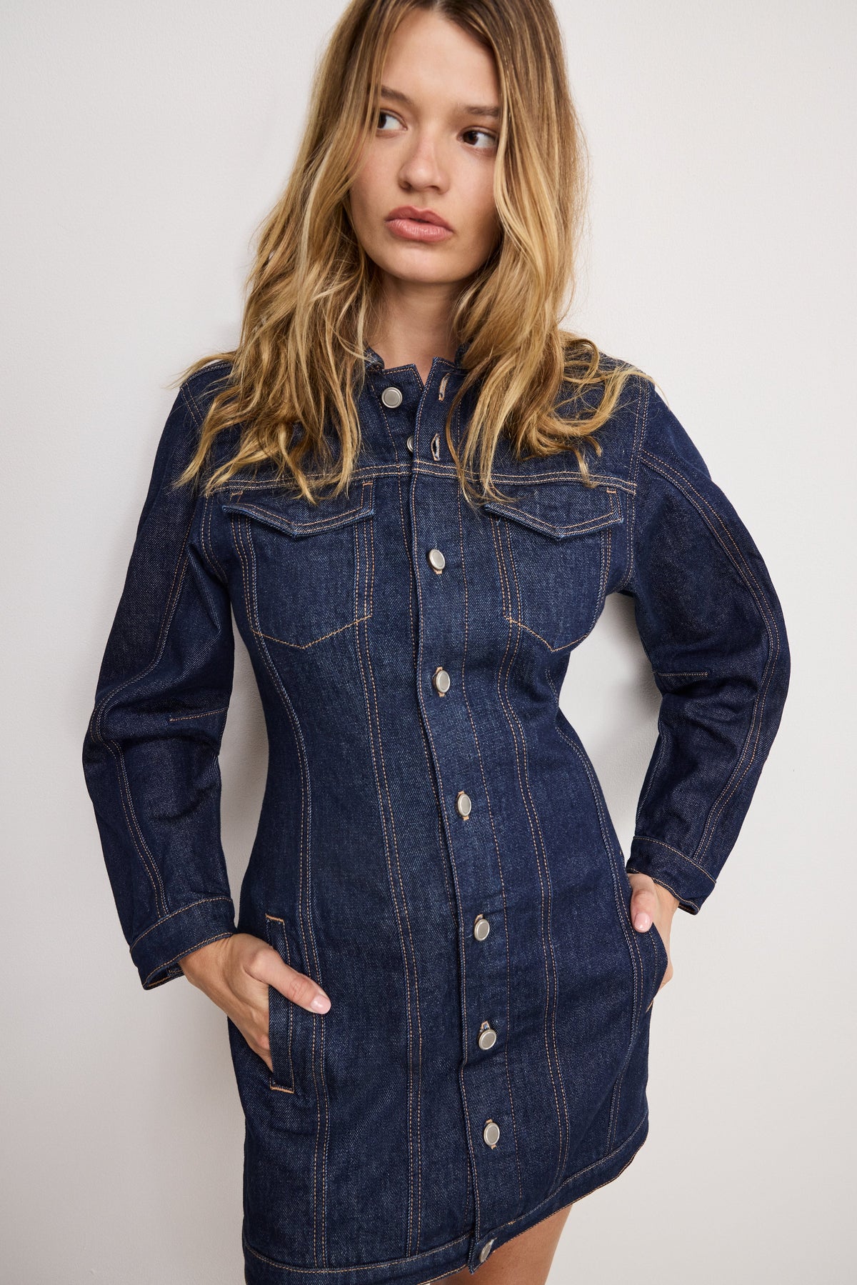 Luxury BARREL LONG SLEEVE MINI DRESS INDIGO982