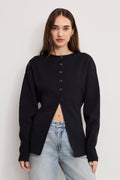 Luxury EXAGGERATED SLEEVE CARDIGAN SWEATER BLACK001