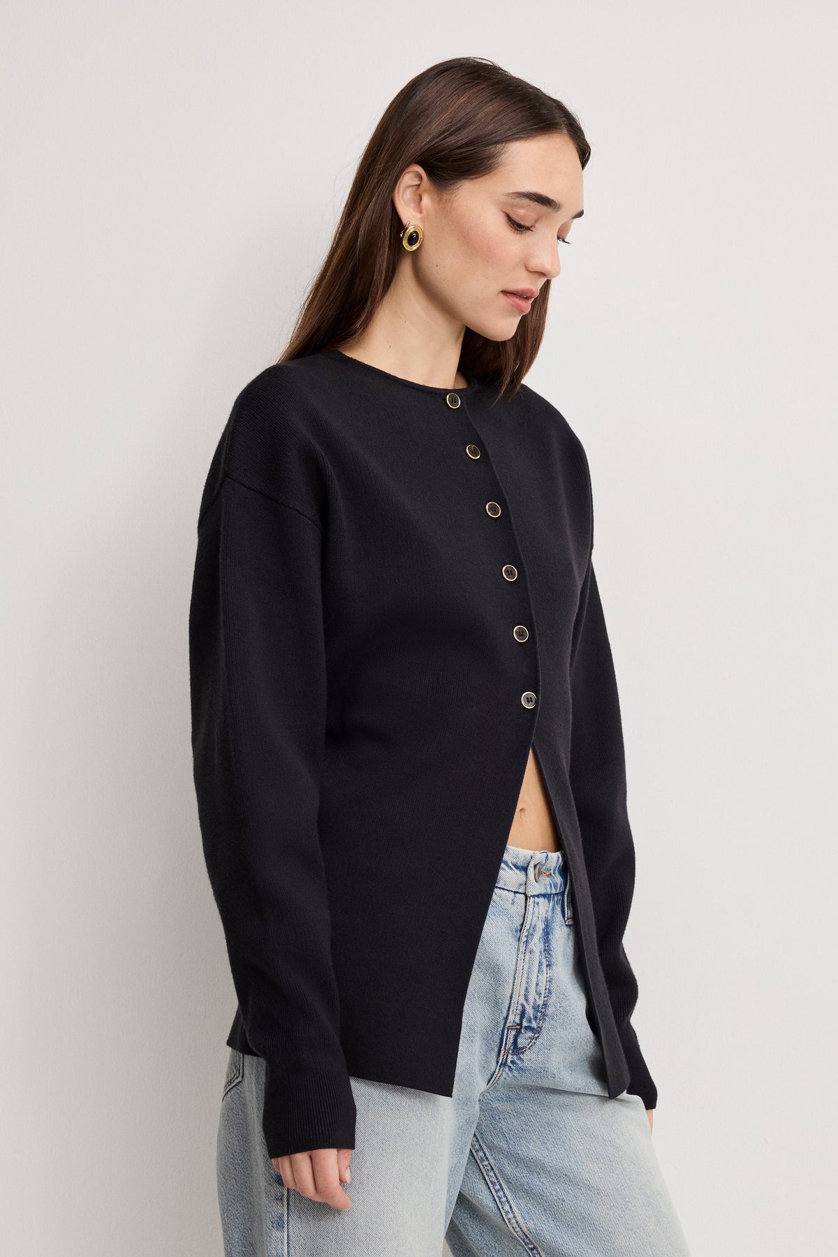 Luxury EXAGGERATED SLEEVE CARDIGAN SWEATER BLACK001