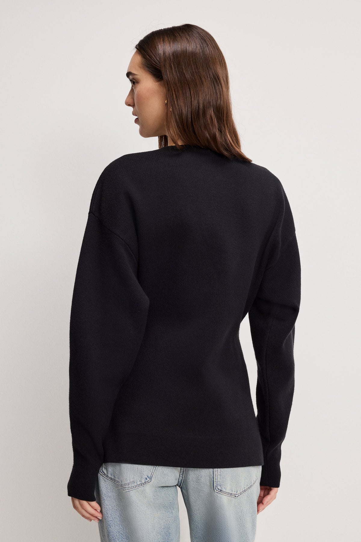 Luxury EXAGGERATED SLEEVE CARDIGAN SWEATER BLACK001