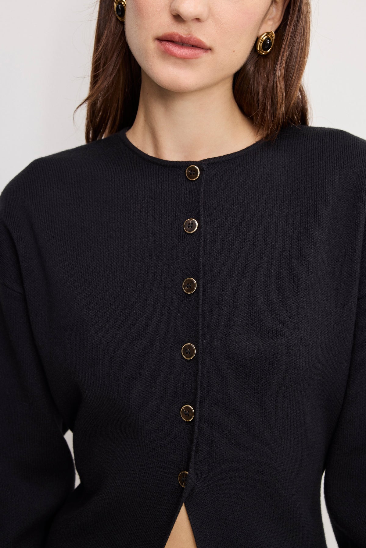 Luxury EXAGGERATED SLEEVE CARDIGAN SWEATER BLACK001