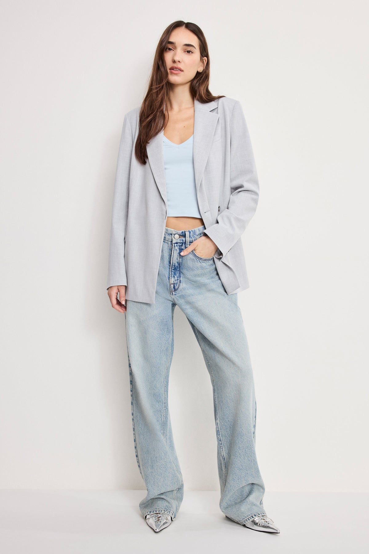 Luxury ESSENTIAL SUITING BELTED BLAZER CROSSHATCH GREY