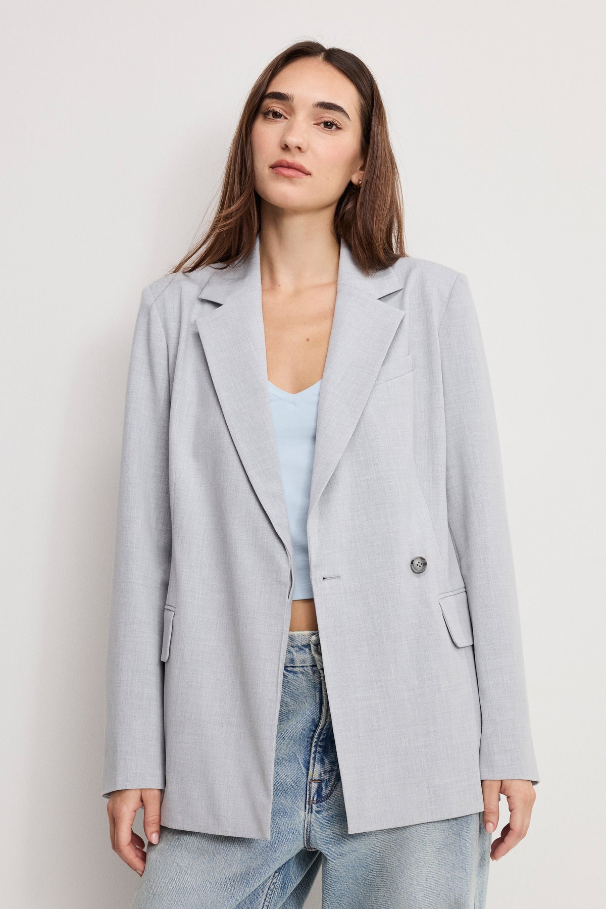 Luxury ESSENTIAL SUITING BELTED BLAZER CROSSHATCH GREY