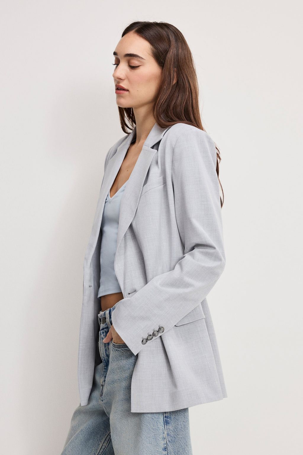Luxury ESSENTIAL SUITING BELTED BLAZER CROSSHATCH GREY