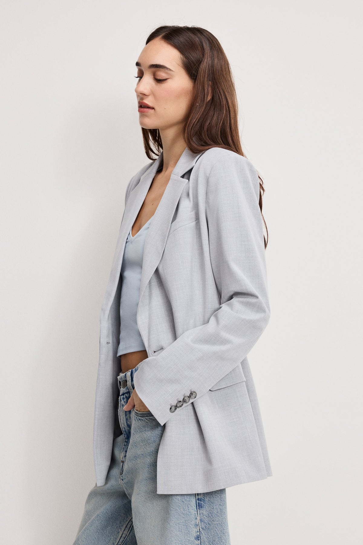 Luxury ESSENTIAL SUITING BELTED BLAZER CROSSHATCH GREY