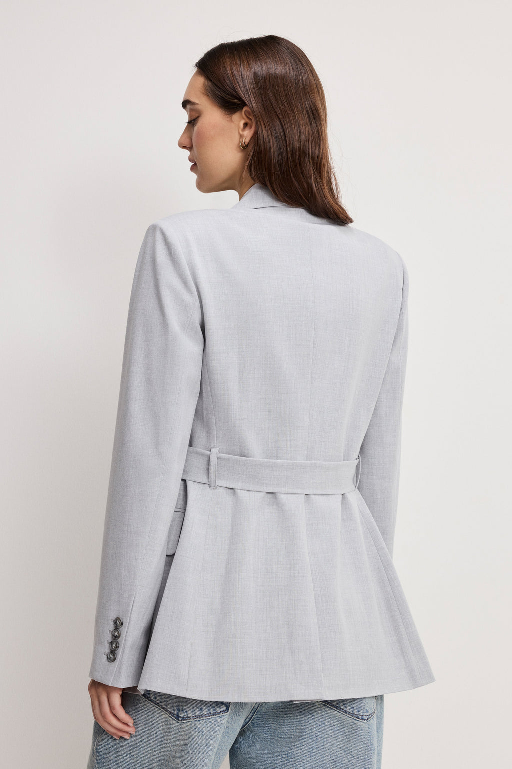 Luxury ESSENTIAL SUITING BELTED BLAZER CROSSHATCH GREY
