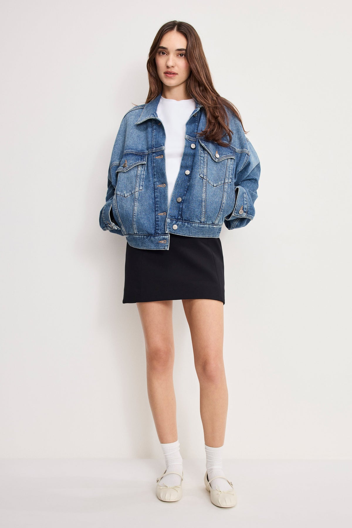 Luxury CROPPED PLEATED TRUCKER JACKET INDIGO1100