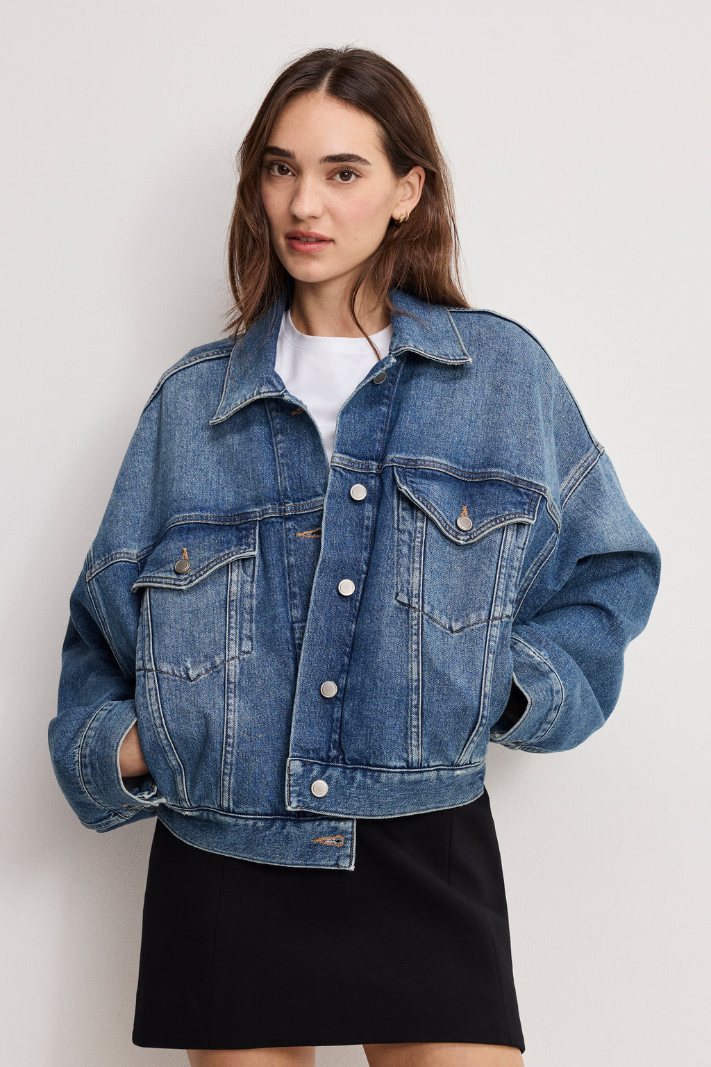 Luxury CROPPED PLEATED TRUCKER JACKET INDIGO1100