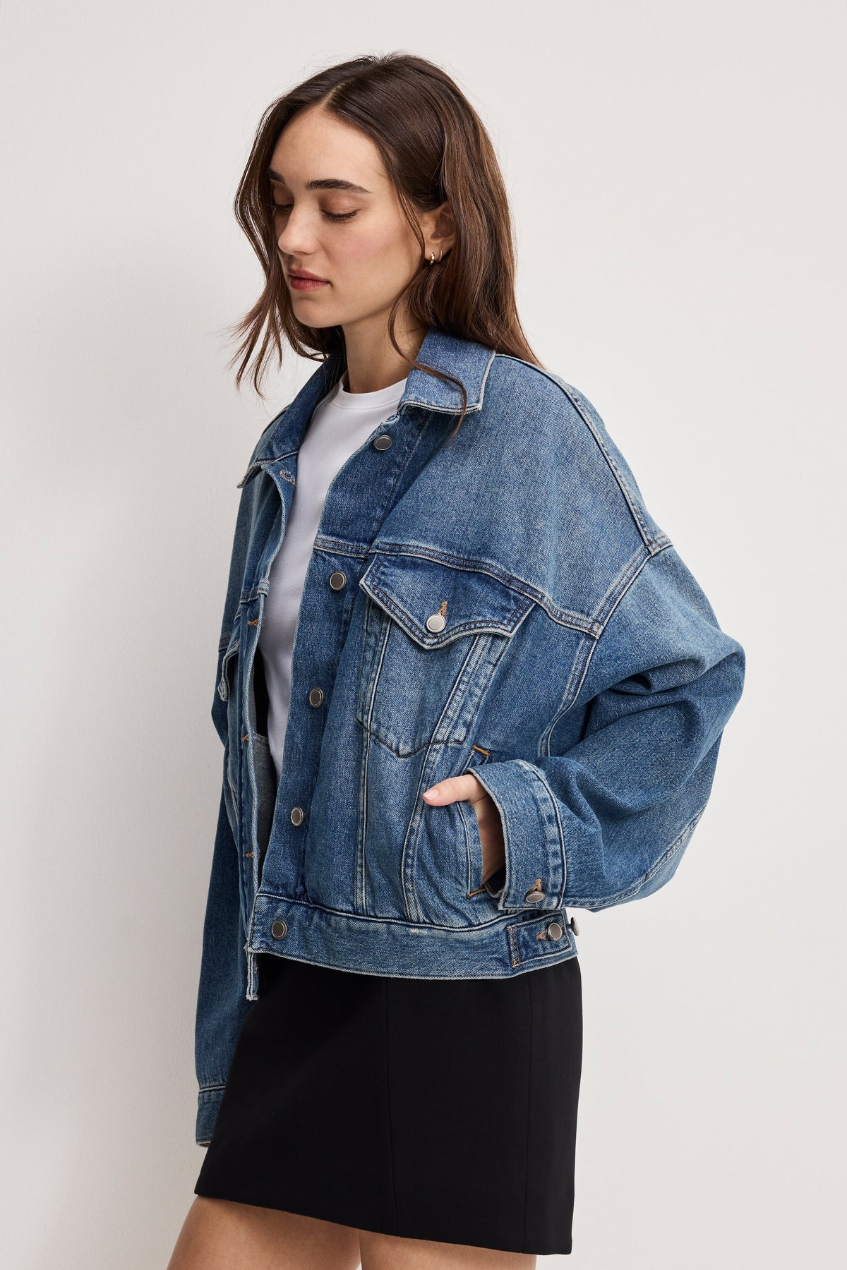 Luxury CROPPED PLEATED TRUCKER JACKET INDIGO1100