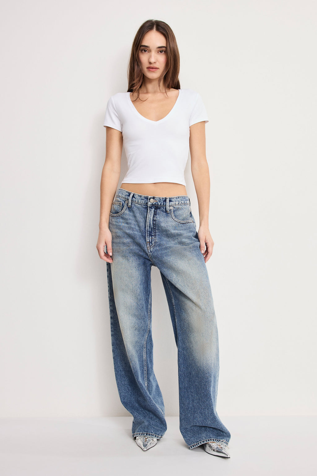 Luxury SUPER STRETCH V NECK BABY TEE WHITE001