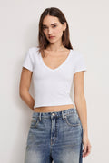 Luxury SUPER STRETCH V NECK BABY TEE WHITE001