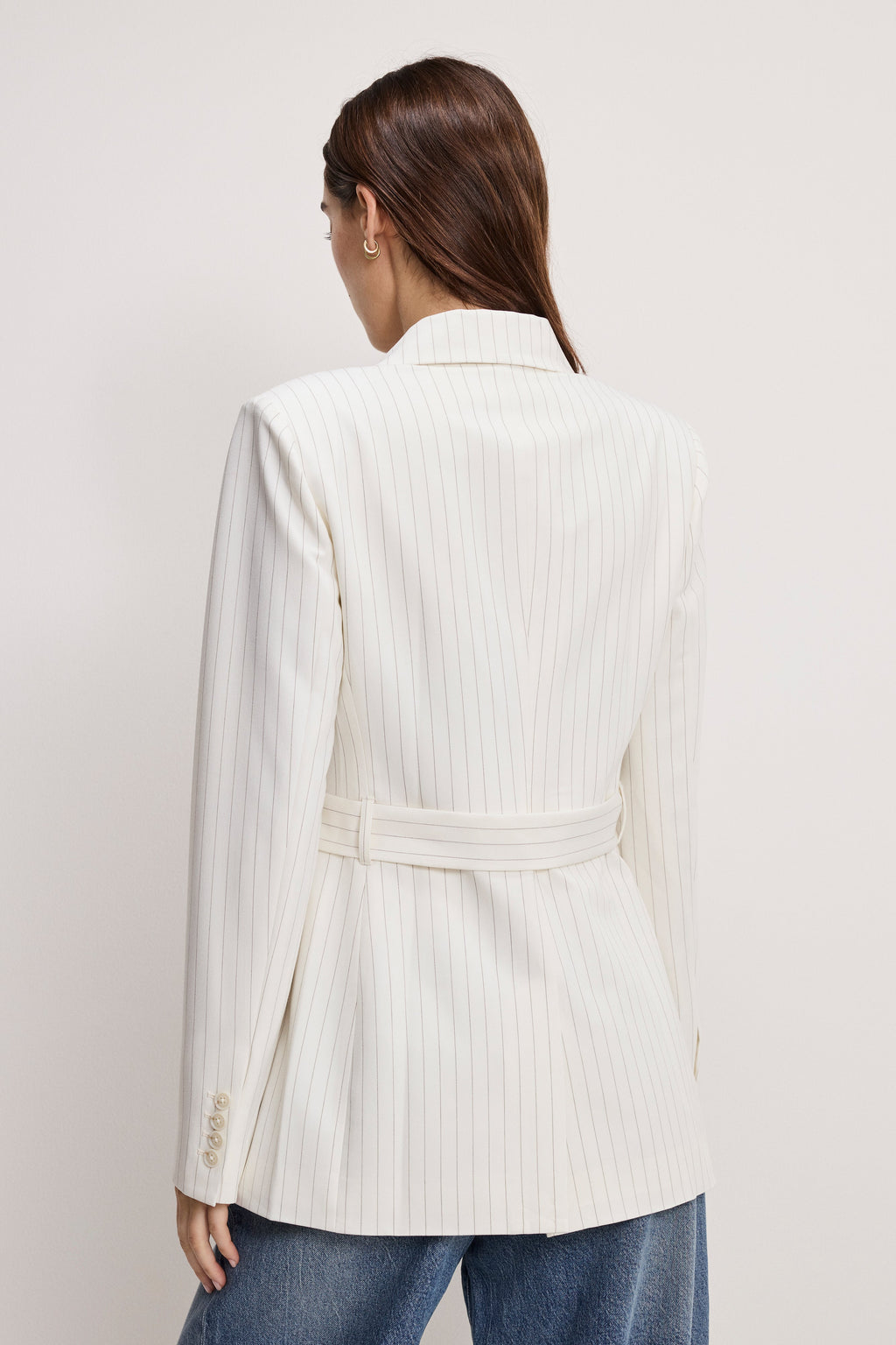 Luxury ESSENTIAL SUITING BELTED BLAZER CHESTNUT PIN STRIPE