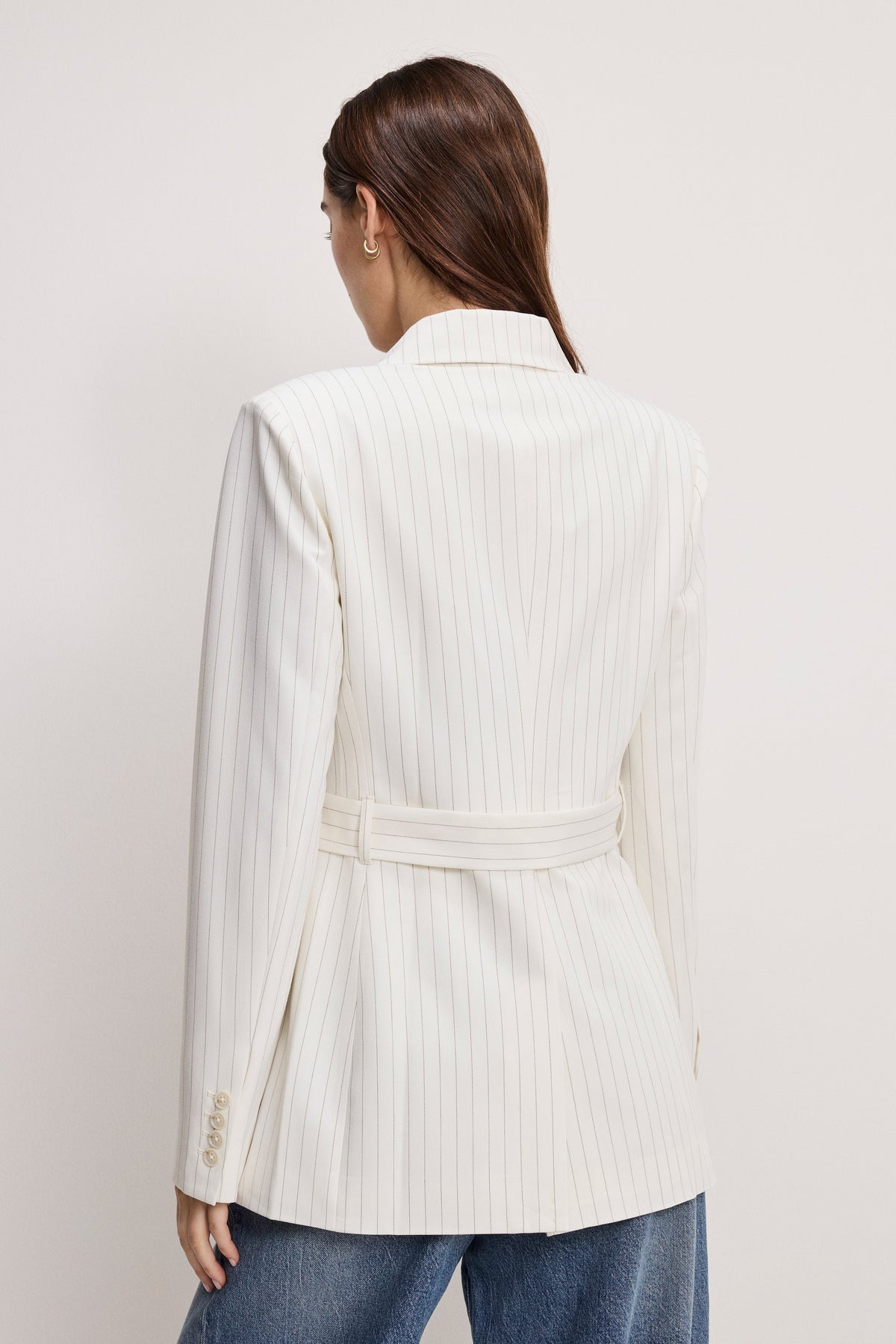 Luxury ESSENTIAL SUITING BELTED BLAZER CHESTNUT PIN STRIPE