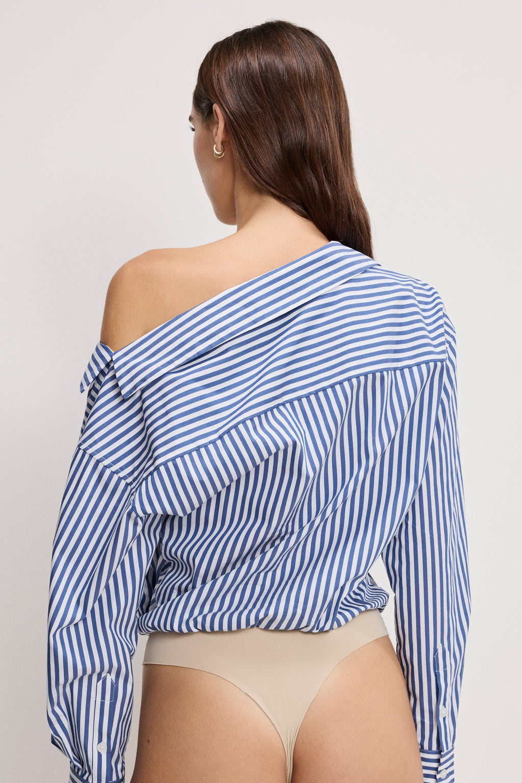 Luxury OFF-SHOULDER POPLIN BODYSUIT INDIGO STRIPE