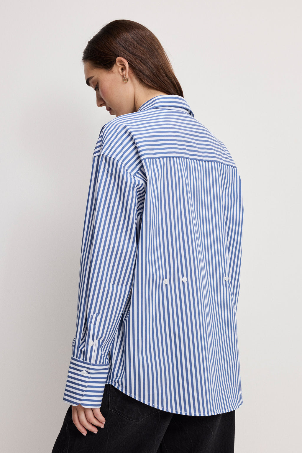 Luxury POPLIN OVERSIZED SHIRT W BUTTON ADJUSTABLE WAIST INDIGO STRIPE