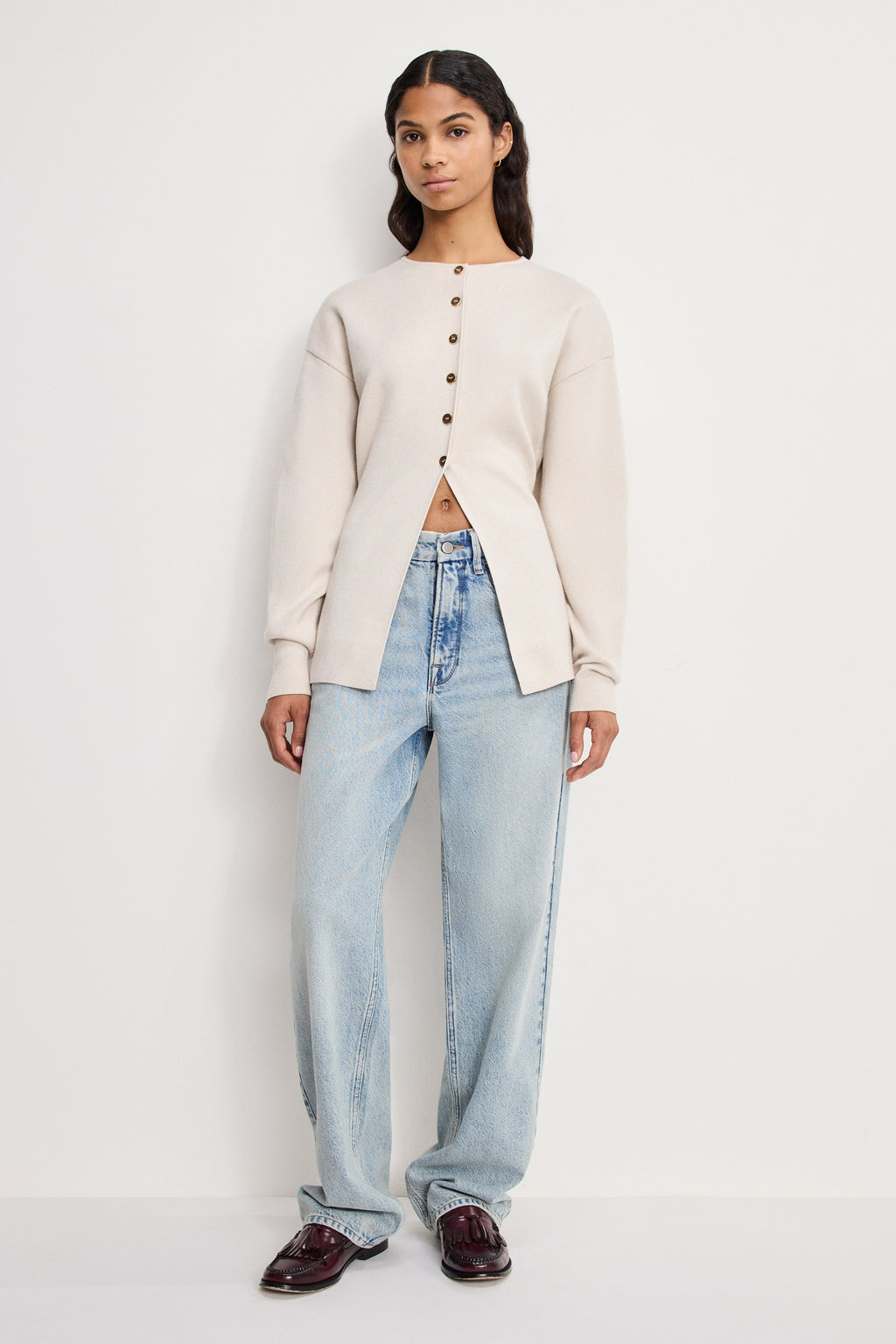 Luxury EXAGGERATED SLEEVE CARDIGAN SWEATER LIGHT TAUPE