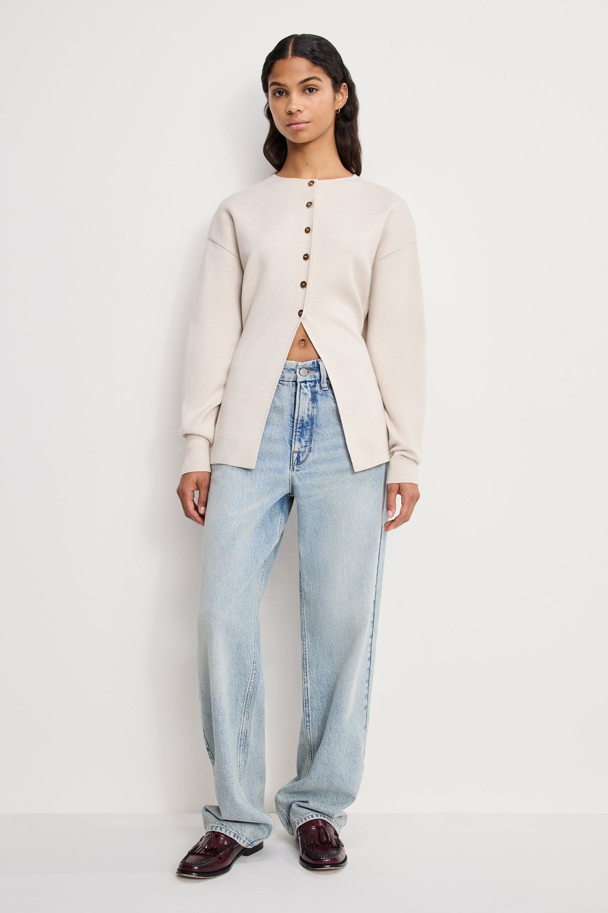 Luxury EXAGGERATED SLEEVE CARDIGAN SWEATER LIGHT TAUPE