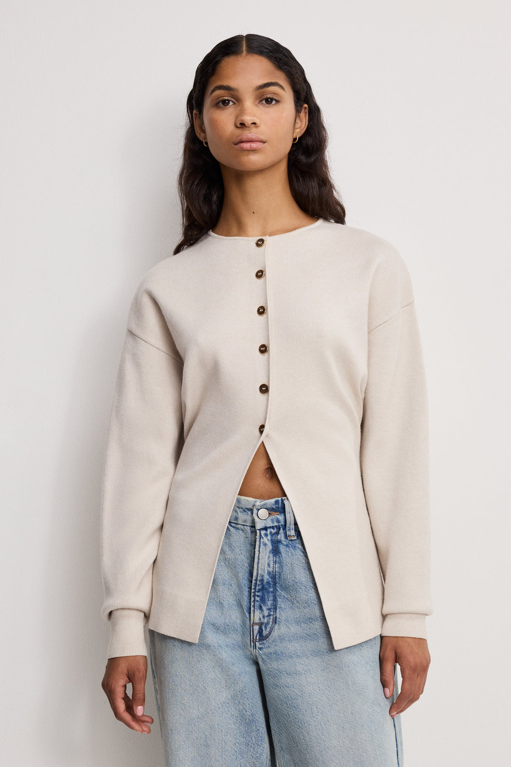Luxury EXAGGERATED SLEEVE CARDIGAN SWEATER LIGHT TAUPE