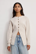 Luxury EXAGGERATED SLEEVE CARDIGAN SWEATER LIGHT TAUPE