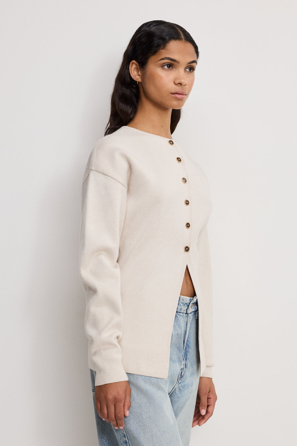 Luxury EXAGGERATED SLEEVE CARDIGAN SWEATER LIGHT TAUPE