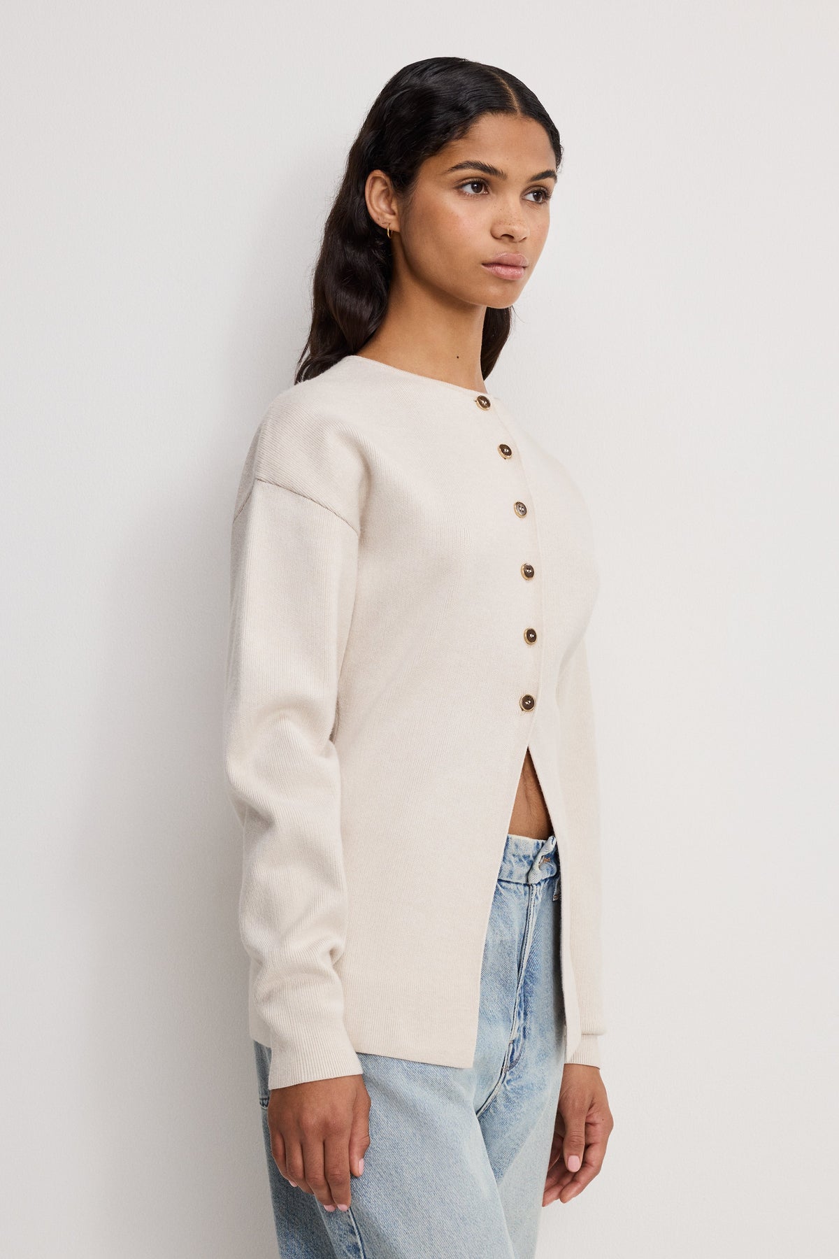 Luxury EXAGGERATED SLEEVE CARDIGAN SWEATER LIGHT TAUPE