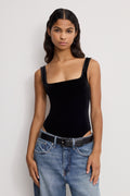Luxury VELVET MODERN TANK BODYSUIT BLACK001
