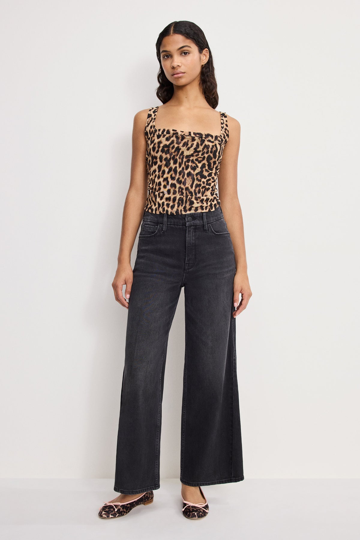 Luxury GOOD SKATE CROPPED WIDE JEANS BLACK407