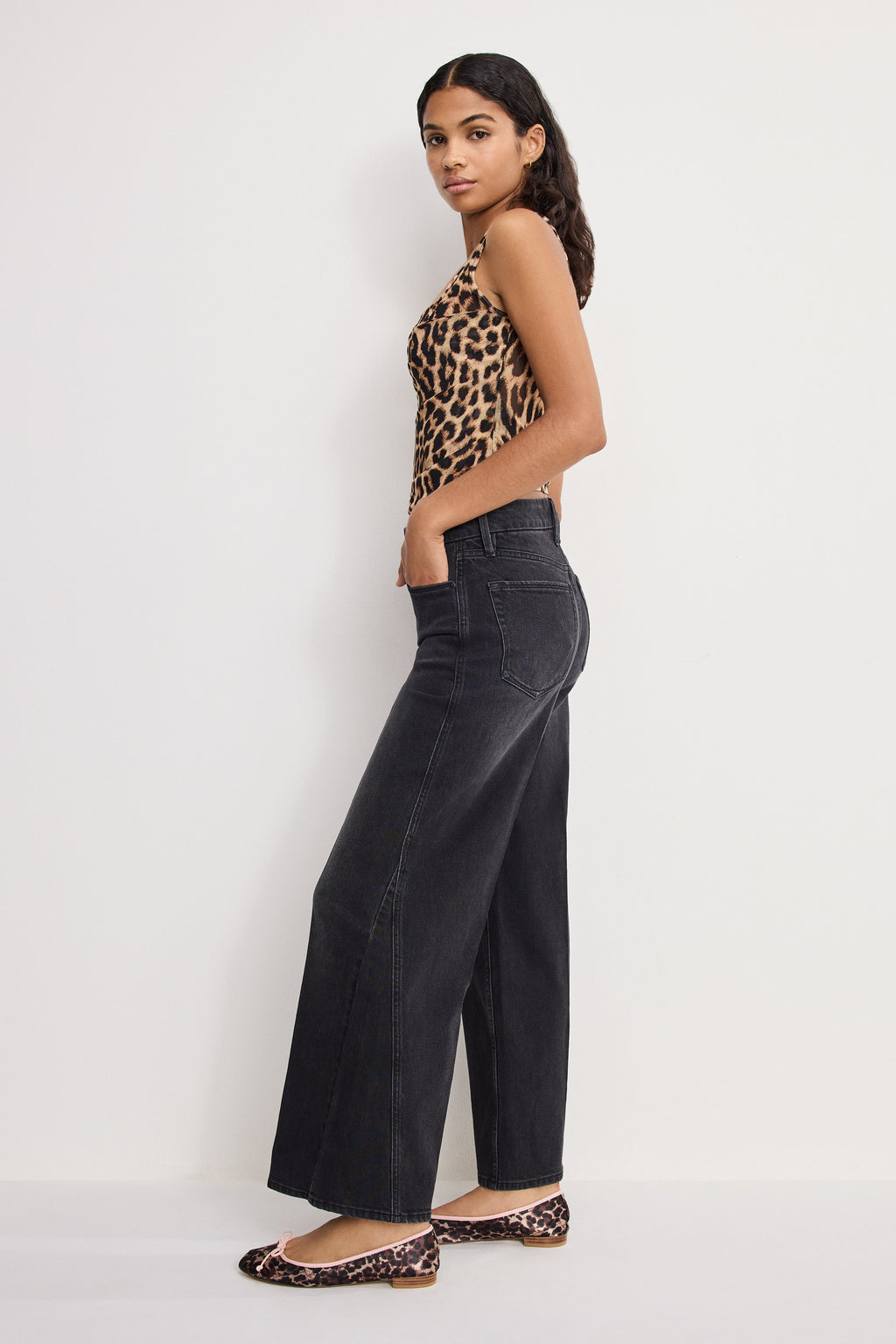 Luxury GOOD SKATE CROPPED WIDE JEANS BLACK407