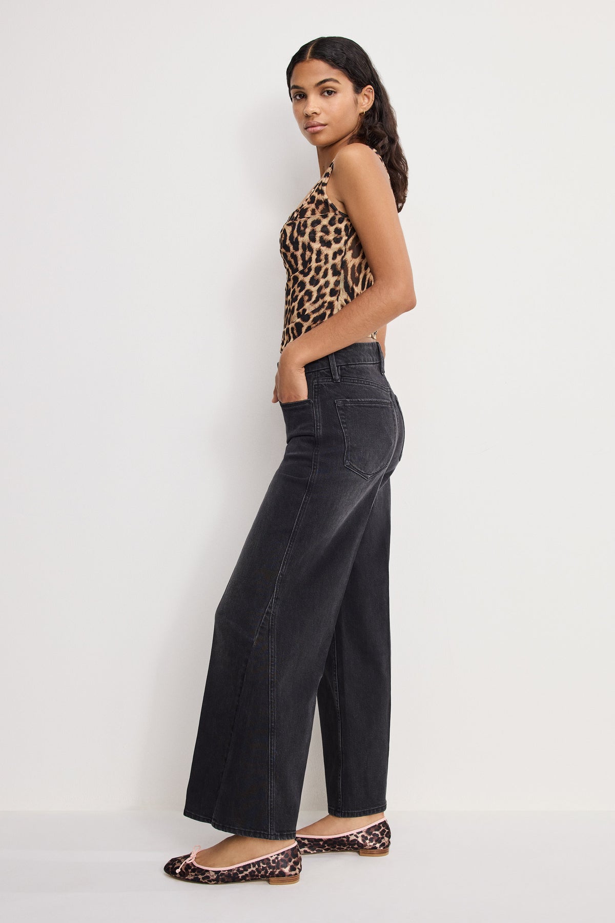 Luxury GOOD SKATE CROPPED WIDE JEANS BLACK407
