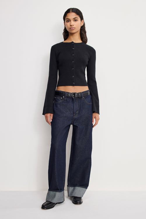 Luxury BELL SLEEVE KNIT CARDIGAN BLACK001