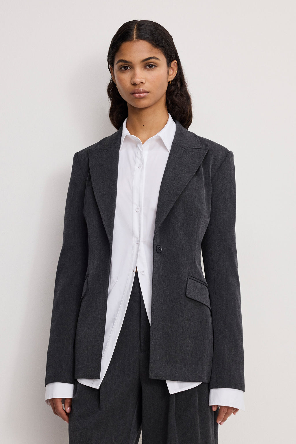 Luxury ESSENTIAL SUITING SCULPTED BLAZER DARK HEATHER GRAY