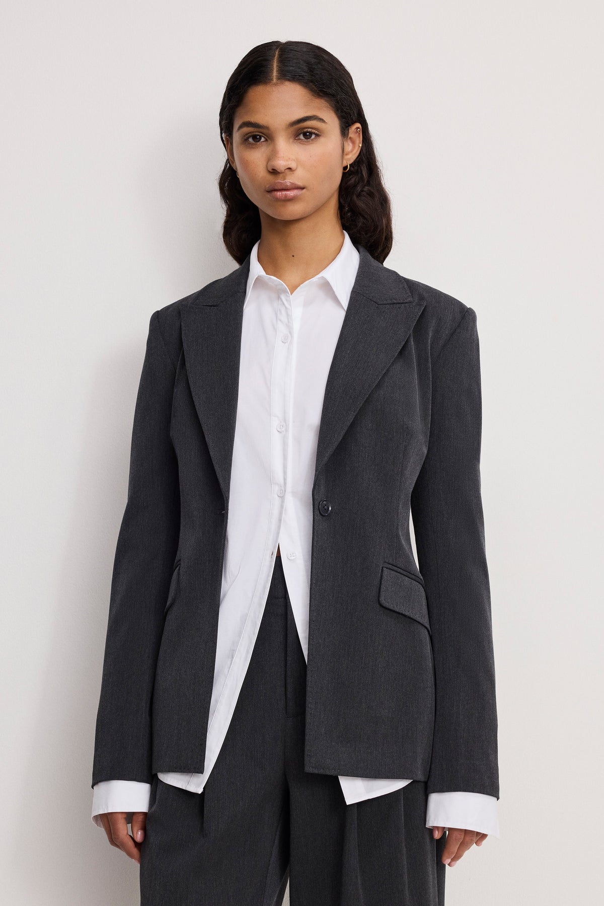 Luxury ESSENTIAL SUITING SCULPTED BLAZER DARK HEATHER GRAY