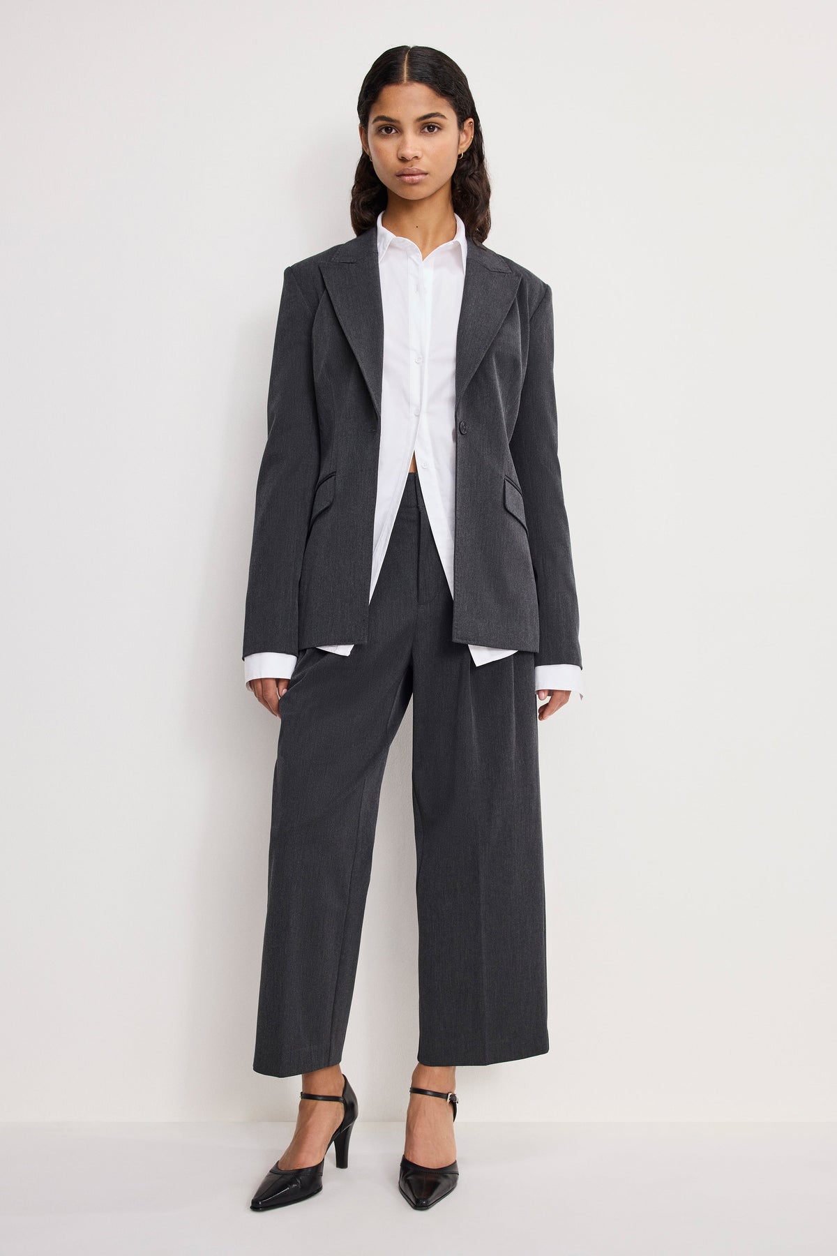 Luxury ESSENTIAL SUITING SCULPTED BLAZER DARK HEATHER GRAY