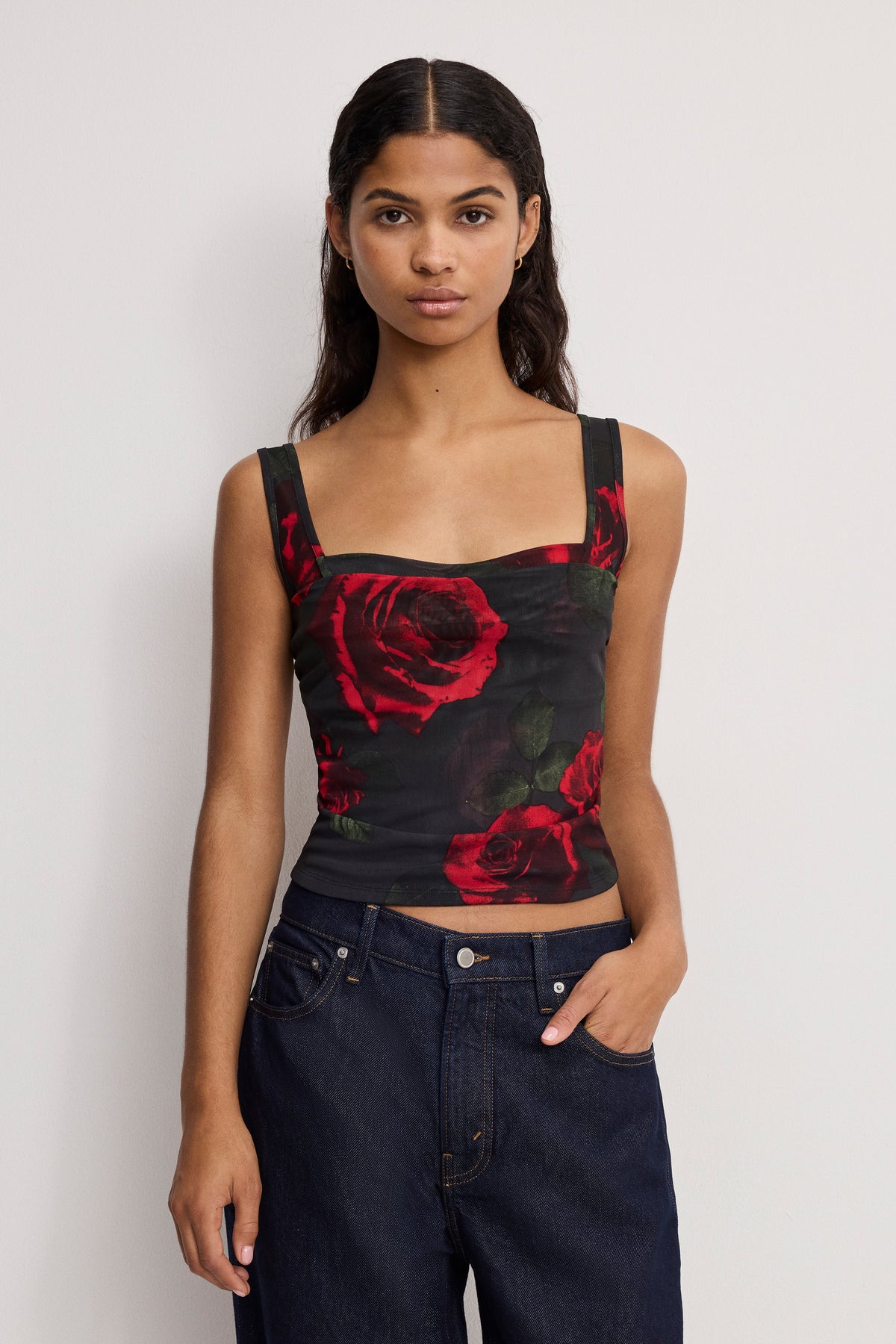 Luxury MESH BUSTIER MOODY RED ROSES001