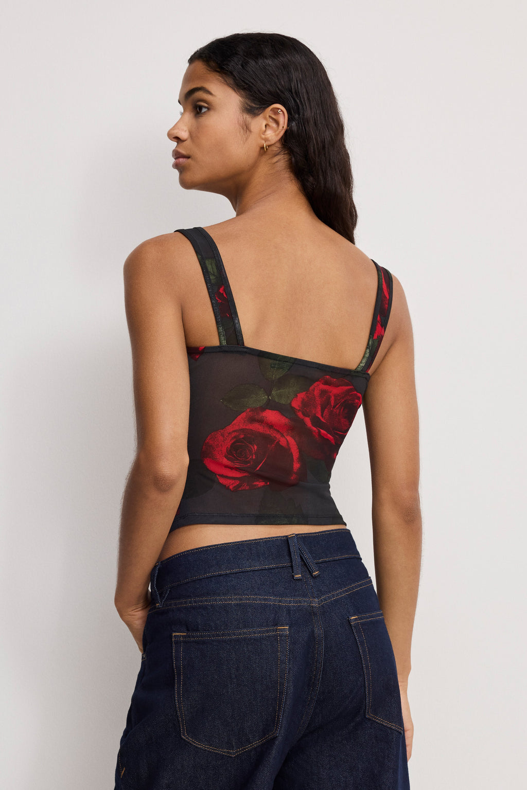 Luxury MESH BUSTIER MOODY RED ROSES001