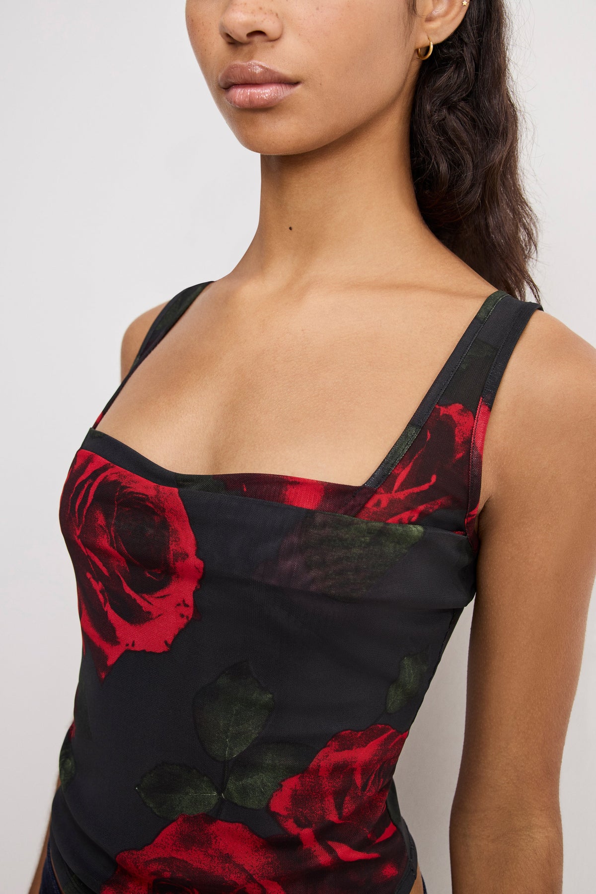 Luxury MESH BUSTIER MOODY RED ROSES001