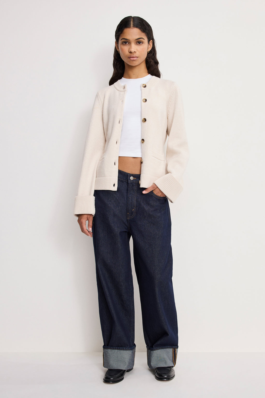 Luxury BUTTON FRONT KNIT CARDIGAN VANILLA001